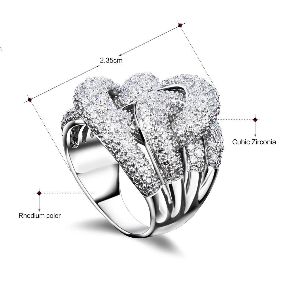 High Grade Luxury Big Ring White & Gold-color Jewellery Cubic Zirconia Shiny Jewelry Irregular Large rings for women