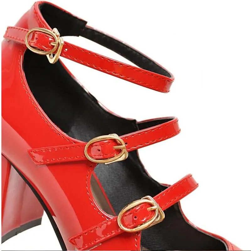 MAZIAO Spring 2019 Shoes Women Mary Jane Thick High Heels Buckle Pumps Party Shoes Round Toe Ladies Shoes Black Red Size 34-43