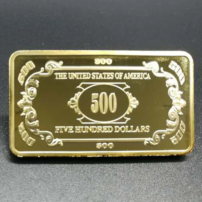 5 Pcs The 500 Dollars Banknote 1 OZ 24K Real Gold Plated Badge 50 x 28 Mm Souvenir Coin Bullion Bar