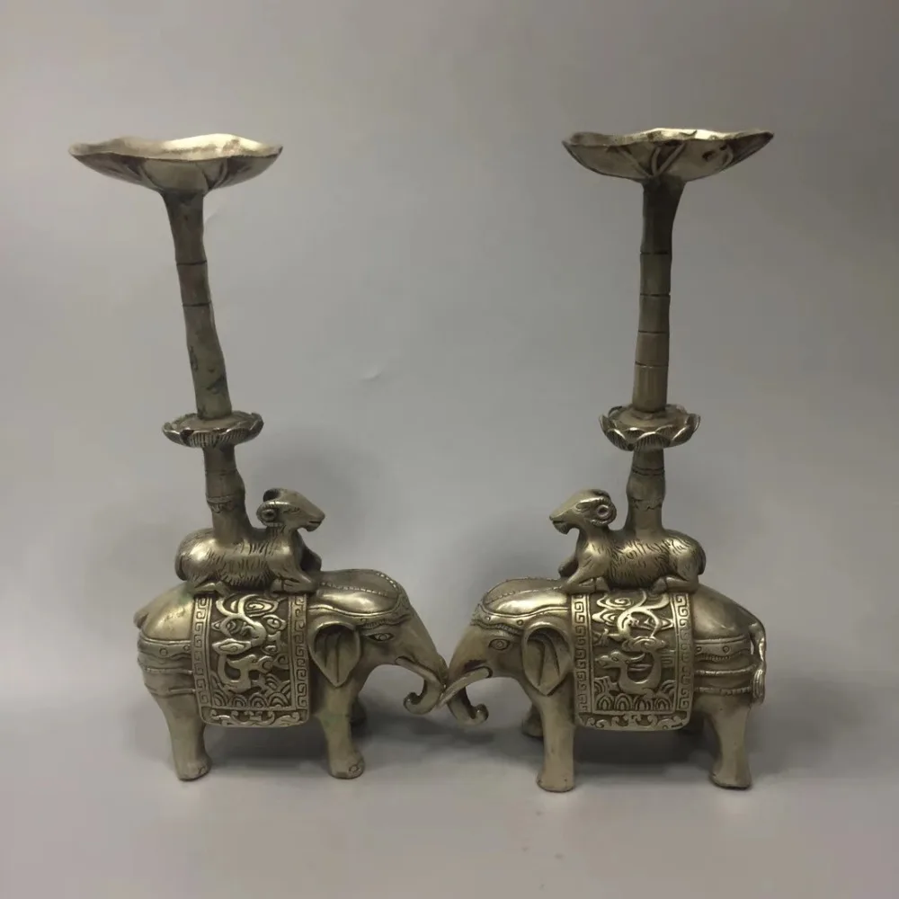 

MOEHOMES tibet buddhism fane silver Elephants and goats statue Candlestick home decoration metal handicraft.