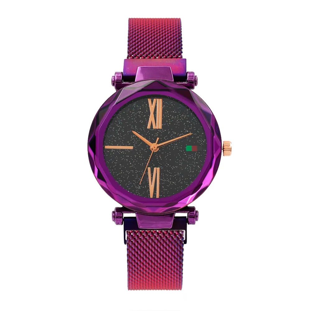 

Fashion Women Quartz Watches Starry Sky Magnetic Female Wristwatch Clock Purple Stainless Steel relogio feminino montre femme