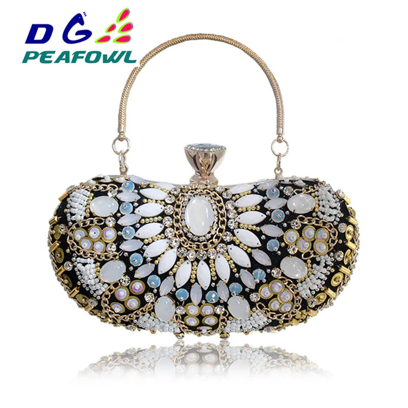 Vintage Retro Black Beaded Women Evening Purse Bag Wedding Party Cocktail Ladies bolsa feminina Formal Beading Handbag Clutch