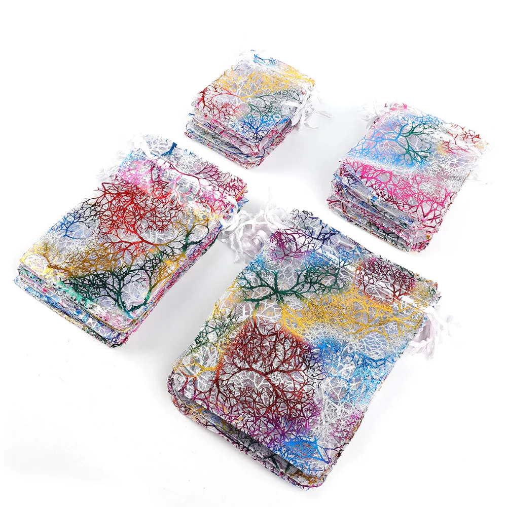 Sacs en organza à cordon de proximité, emballage de bijoux, pocommuniste à bijoux, cadeau de mariage, fête, vente en gros, 7x9 cm, 9x12 cm, 10x15