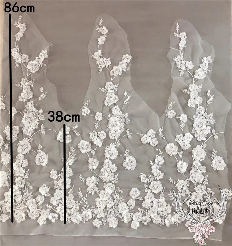 1 Yard 3D Pearl Beaded Flower Lace Trim in Off White, Sewing Craft Accessories Petal lace fabric for bridal veil wedding bodice