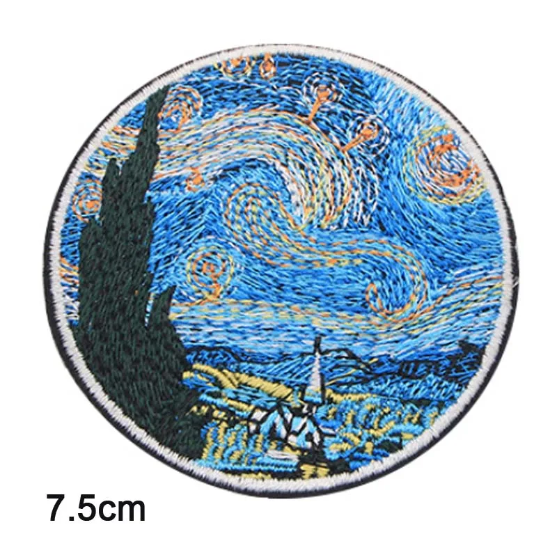 Leonardo da Vinci Mona Lisa Van Gogh Painting The Starry Night Iron On Embroidered Clothes Patches For Woman Girl Clothing