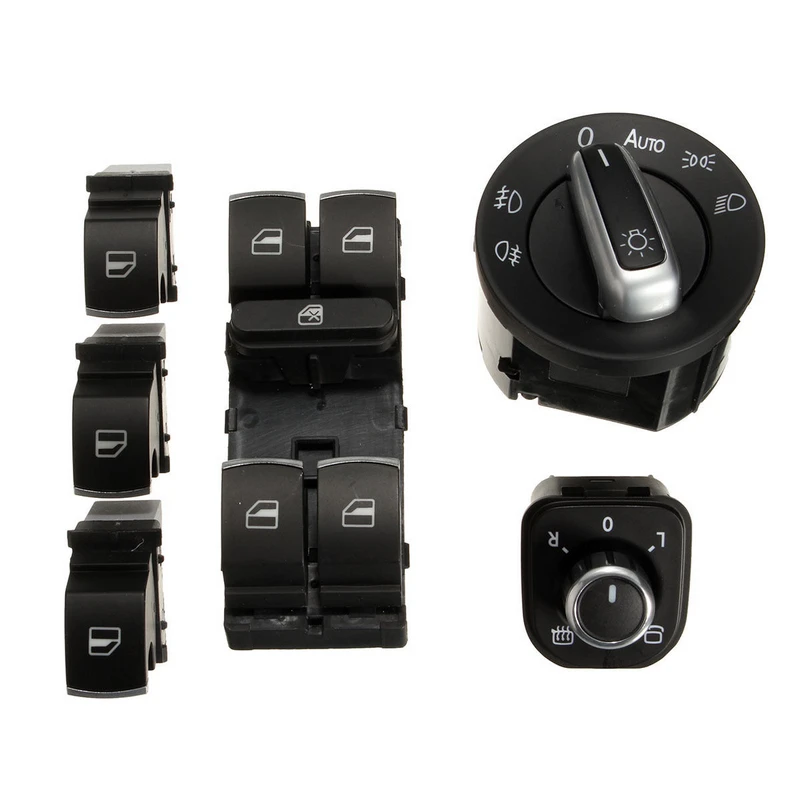 JXLCLYL 6pcs Window Mirror Headlight Switch Set For VW Passat B6 CC Golf MK6 Jetta