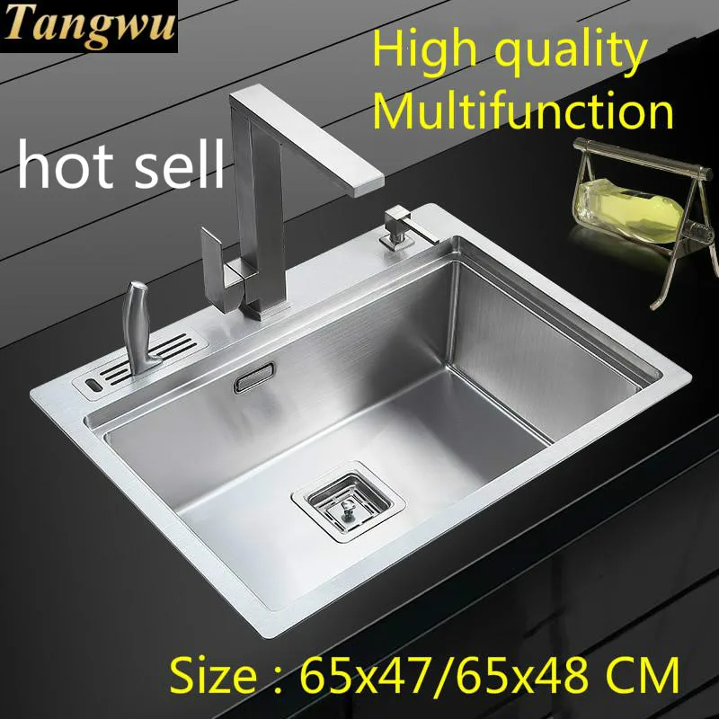 

Free shipping Fashion mini standard kitchen manual sink single trough food-grade 304 stainless steel hot sell 650x470/650x480 MM