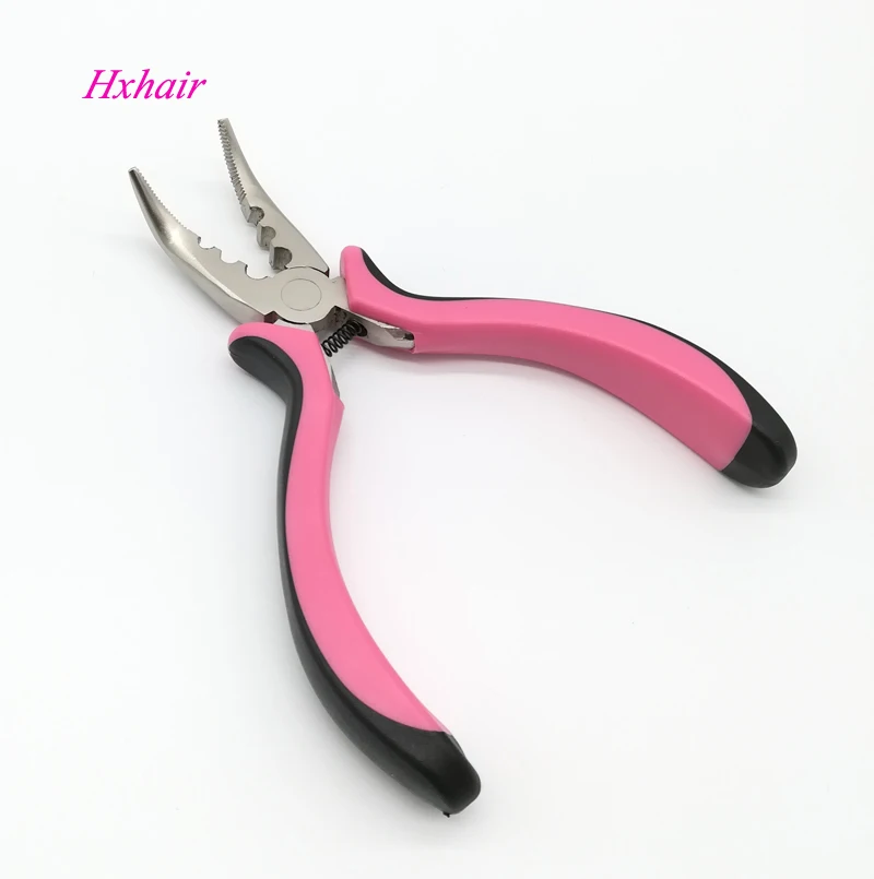 No.10  Pink hair pliers Curved Head with Teeth and 3 Holes /Hair Extension Pliers /Hair Extension Tools