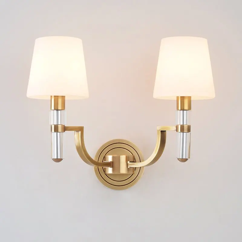 النحاس غرفة نوم السرير أضواء الجدار النمط الصيني الزجاج الشعلة غرفة الدراسة شمعدانات جدارية درج حالة فيلا تركيبات الإضاءة الجدارية