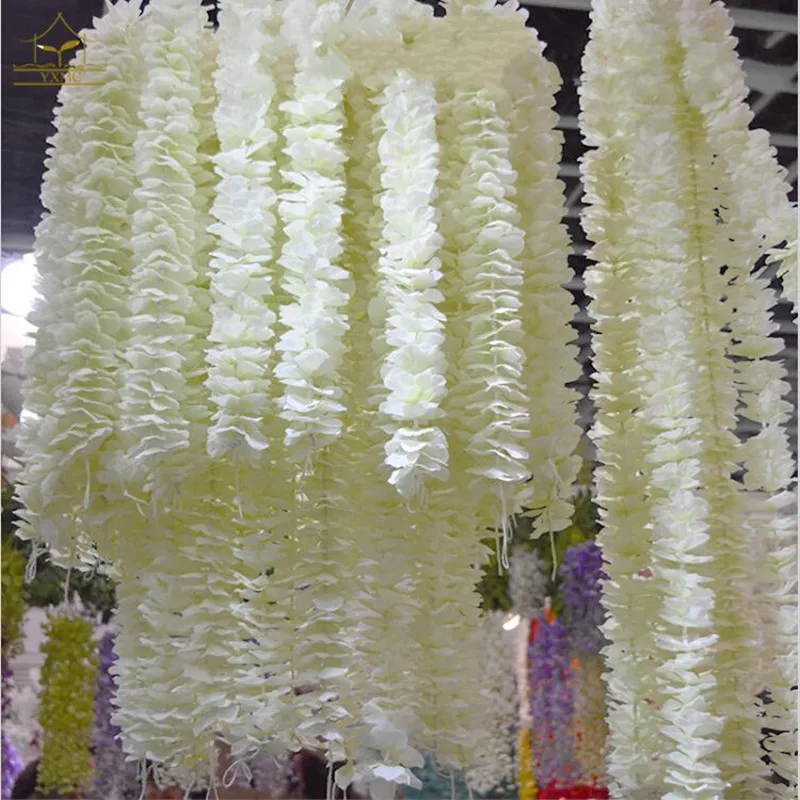 Imagem -05 - Artificial Hortênsia Orquídea Wisteria Flor Videira para Faça Você Mesmo Simulação Casamento Arco Quadrado Rattan Parede Pendurado 40 Peças Lote 100cm