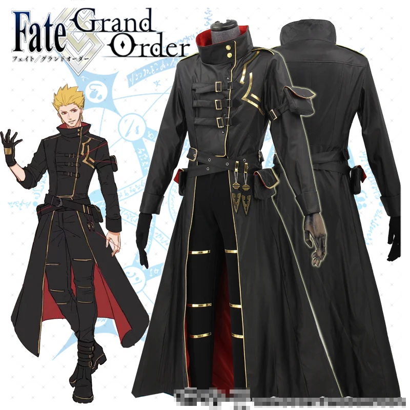 Anime! Fate Grand Order FGO Gilgamesh Glittering Ceremonial Gothic Trench Uniform Cosplay Costume Halloween Suit