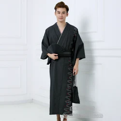 Winter Male Traditional Japanese Kimono with Obi Mens Thicken 100% Cotton Robe Yukata Men's Bath Robe Kimono Pajamas A52604