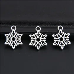 50pcs  Silver Color Snowflake Snow Charms Christmas Pendant Findings Accessories DIY Jewelry Wholesale 11.5x15.5mm A3009