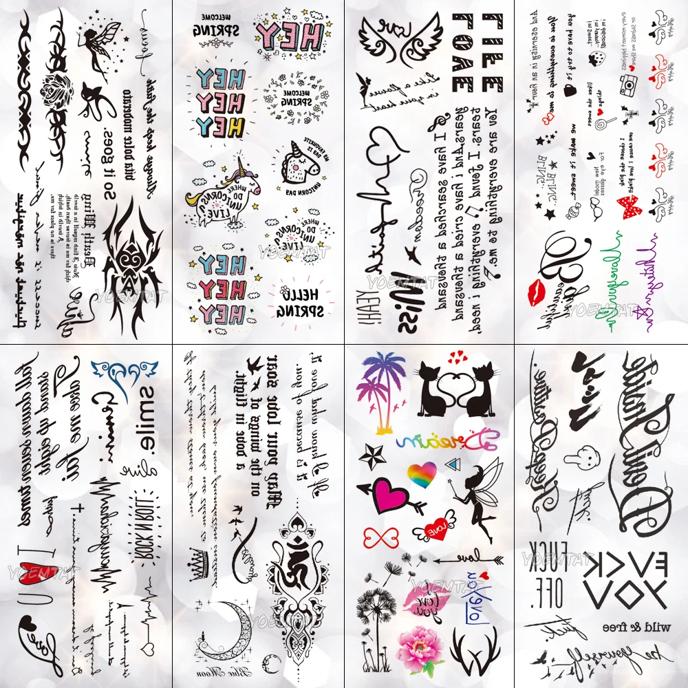 

Waterproof Temporary Tattoo Sticker Black Word English Alphabet Animal Flash Tatto Black Body Art Arm Fake Tattoos For Women Men