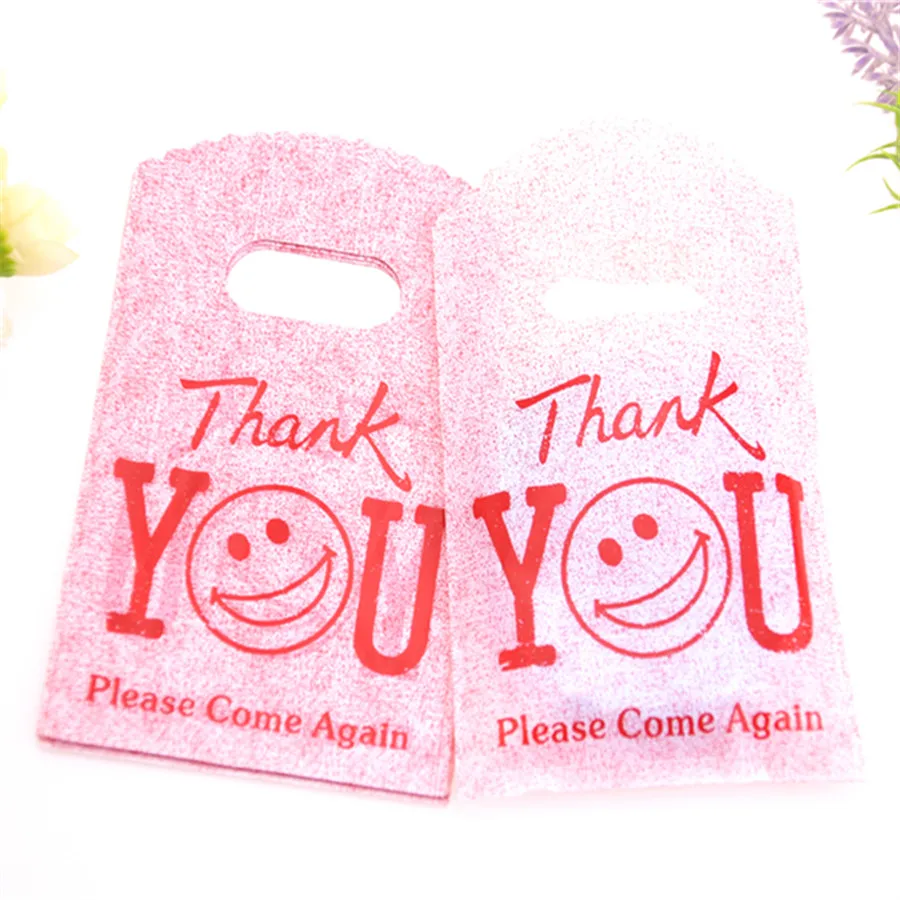 9*15cm Small Red Thank You Shopping Gift Packing Bag With Smile Face Mini Plastic Gift Pouches Hot Sale New Style 50pcs/Lot