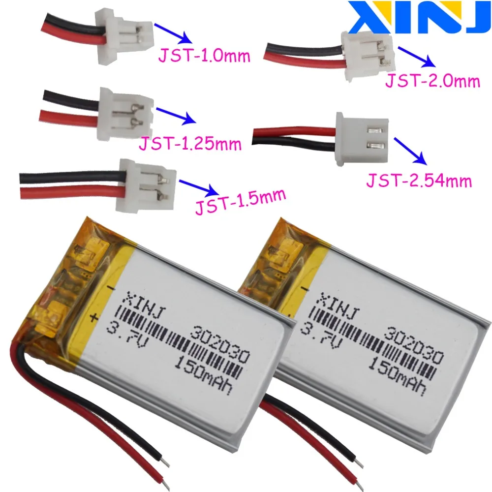 

2pcs 3.7V 150mAh 0.555Wh Li Lithium Battery 302030 JST 2pin 1.0/1.25/1.5/2.0/2.54mm Plug For Sat Nav Smart Watch Headphones MP3