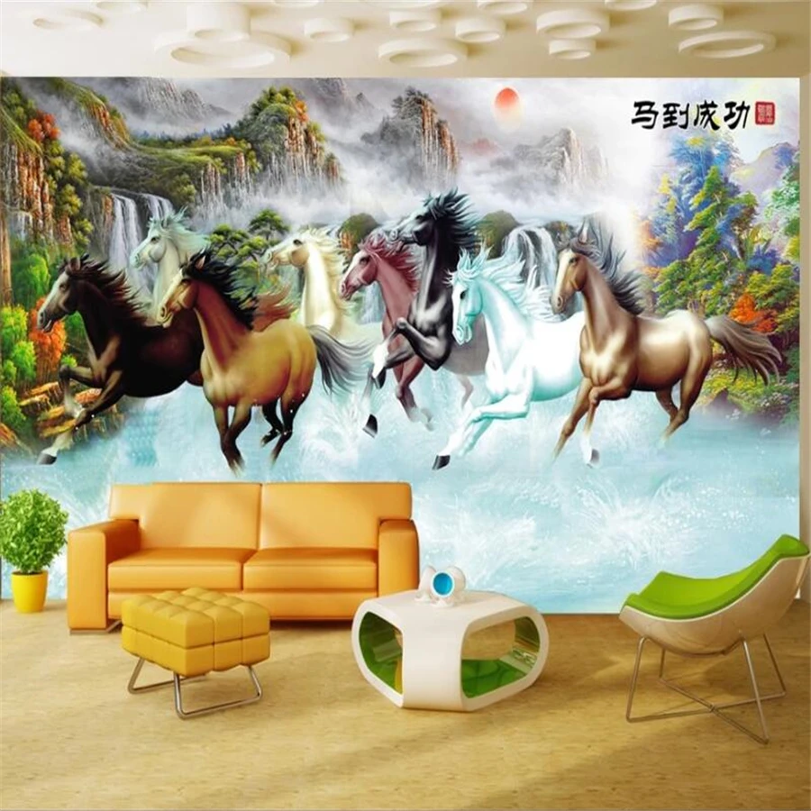 

Custom wallpaper 3D mural papier peint horse to success living room wall eight horses living room bedroom restaurant wallpaper