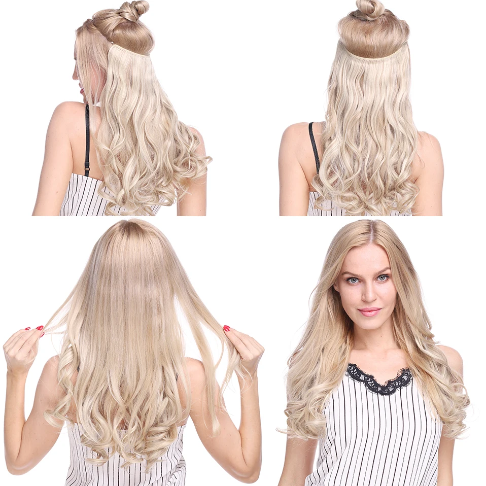 BENEHAIR-Extensão De Cabelo Invisível Sintético Para Mulheres, Cabelo Encaracolado, Sem Clipes, Linha De Peixe Secreta, Cabelo Encaracolado Falso