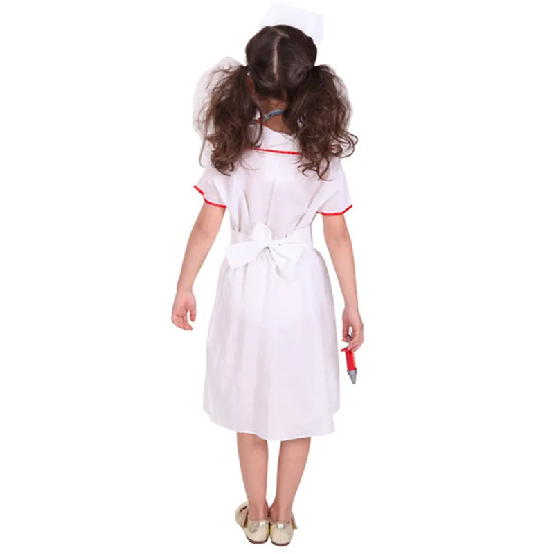 White Kids Doctor Nurse Costume Cosplay Clothes Children Girls Fancy Dress for Christmas Carnival Halloween Party Cosplay