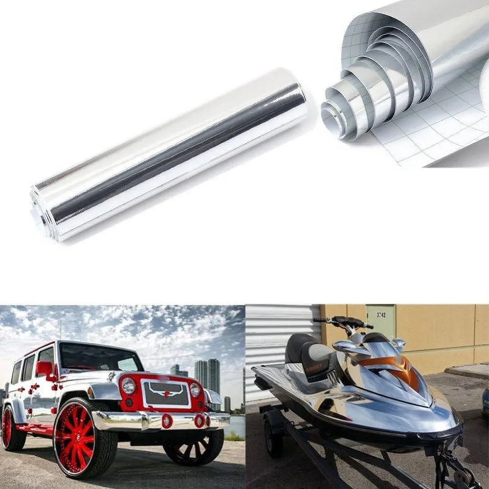 3D Car Body Sticker Vinyl Film Car Silver Chrome Glossy Color Vehicle Electro Caoring Vinyl Film Decal Car Styling Accessories