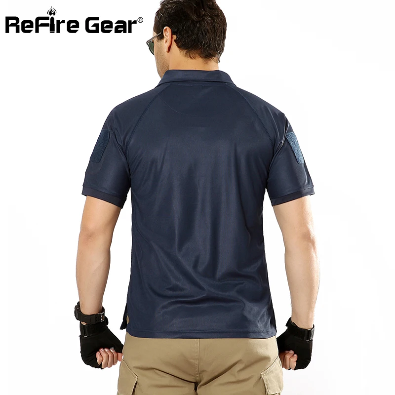 ReFire Gear Men Military Polo Shirt Breathable Army Combat Tactical Polo Male Navy Blue Quick Dry Short Sleeve Polo Shirts S-5XL