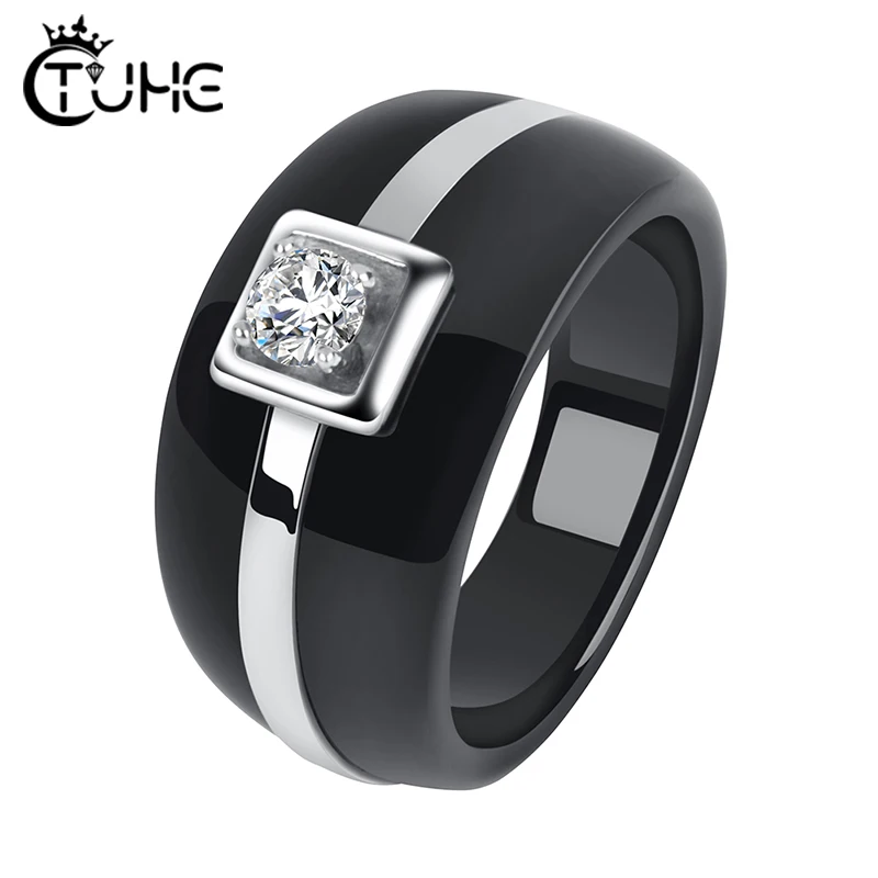 Fashion Mens Ring Simple Style Crystal Ring Stainless SteelRound Band Healthy Ceramic Rings For Men Women Jewelry Gift