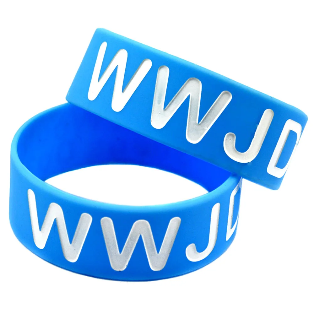 1 Stück Blaues 1 Zoll Breites WWJD Bibel-Armband „Was Würde Jesus Tun“ Silikon-Gummi-Armband – Detail 2