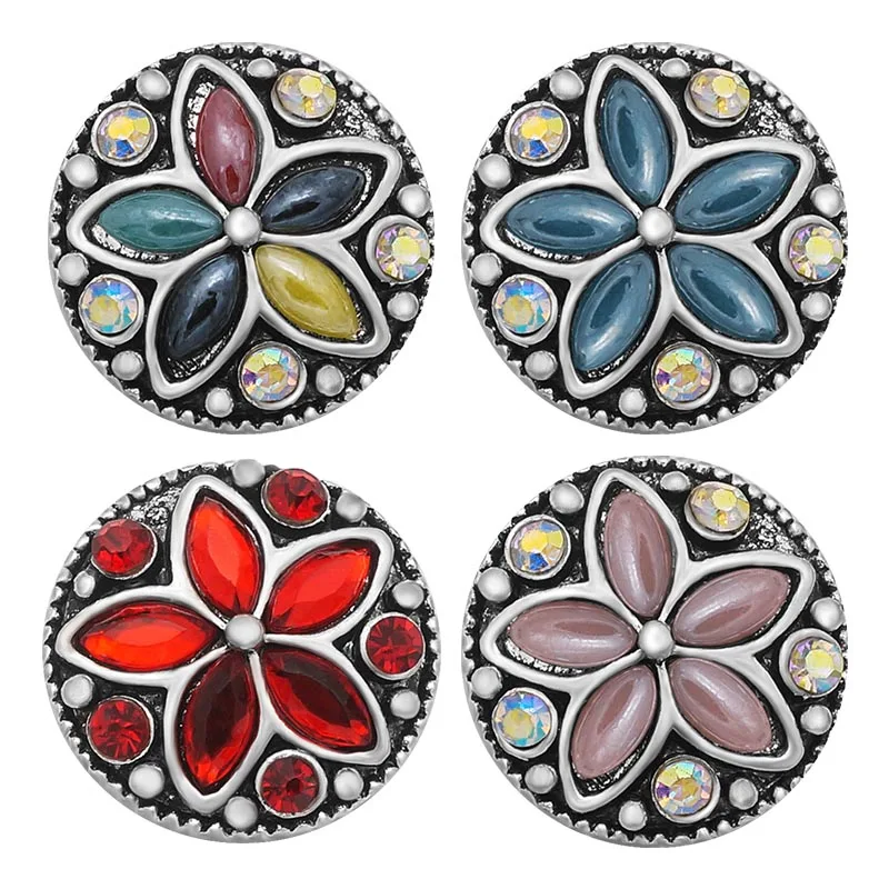 New Fashion Rhinestone&stone Flowers 4colors metal 20mm snap buttons fit 18mm snap jewelry wholesale KZ3296