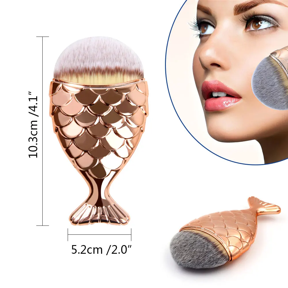 Dighealth Mermaid Makeup Brushes Rose Gold Fish Scales Powder Foundation Make Up Brush Plastic Handle Fishtail Cosmetic Brush