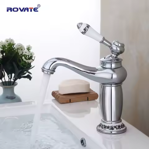 ROVATE Bathroom Basin Faucet Single Handle Hole Chrome Faucet Basin Taps Deck Hot Cold Mixer Tap Crane