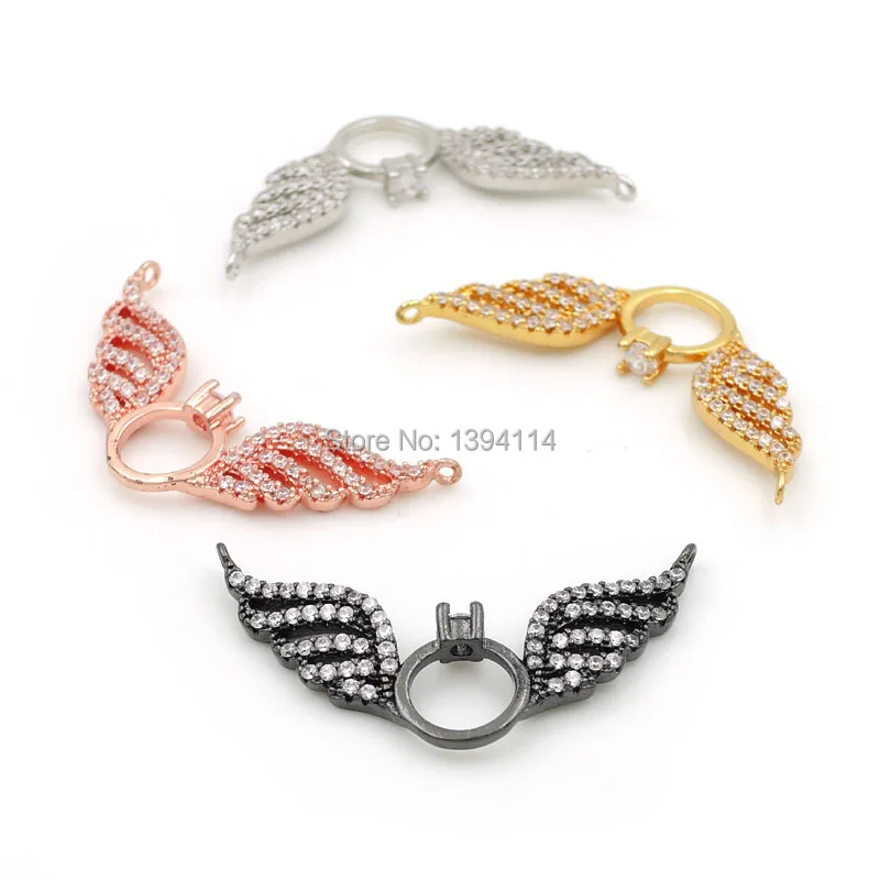 

30*16*2mm Micro Pave Clear CZ Arc Of 2 Wings&Ring Charm Of Double Circles Fit For Women As Necklaces Accessory