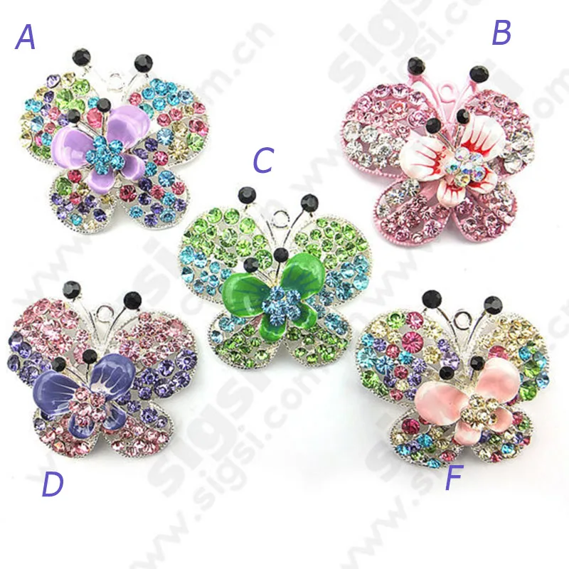 

100pcs Sparkly Rhinestone Butterfly fancy pendant/charm designs for diy necklace girl'gift