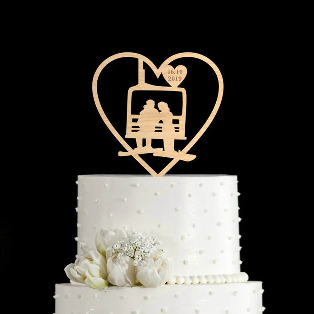 Custom Personalized Mr&Mrs Date Cake Topper With Couple snowboarding Silhouette And Heart,Funny Romantic Cake Decor