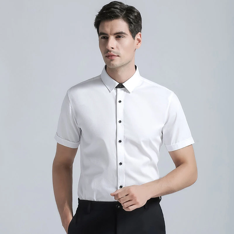 

2022 Brands Short Sleeve Business Suits Shirts Solid White Regular Fit business Mens Dress Shirts Classic Cotton Blend Men Shirt