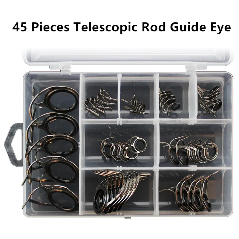 Telescopic Rod Guide Eye Steel+Ceramic Ocean Fishing Rod Guide Ring 40/45 Pieces Set Tackle Accessories Inner Diameter 0.4-2.3cm