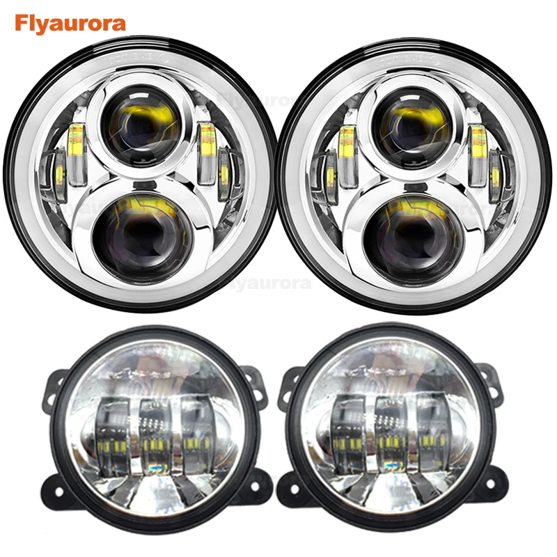 

7-inch round LED headlight + 30W LED fog light for Lada 4x4 urban Niva for Jeep Wrangler JK Hummer off-road vehicle cover VAZ