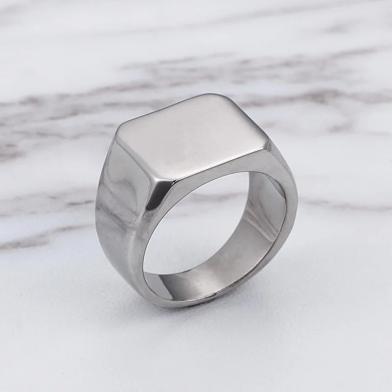 High Quality Square Ring For Men Smooth Stainless Steel Fashion Party Finger Jewelry Gift