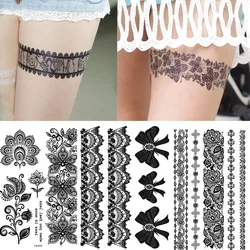 30 estilos de tatuagem de renda preta para mulheres, braços do pescoço, manga, transferência por água, rosa, flor, folha, temporária, adesivo de tatuagem ra018