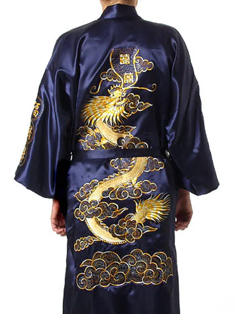 Bata china de satén sedoso para hombre, bordado tradicional Kimono Yukata, albornoces sueltos de verano, camisón Sexy