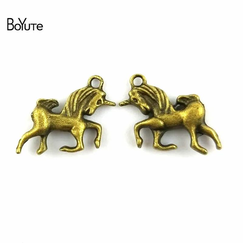 BoYuTe (50 Pieces/Lot) 22*14*5MM Antique Bronze Plated Metal Unicorn Charms Pendant Diy Jewelry Makings