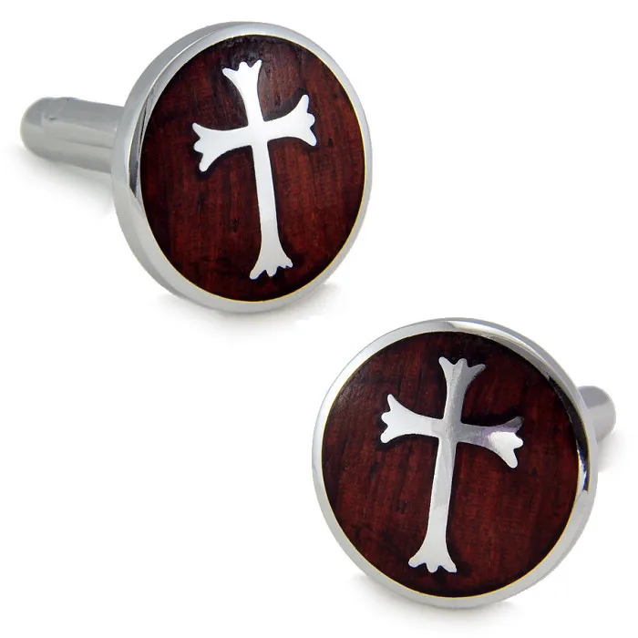 

SPARTA Stainless steel + Mahogany Cuffliks Knights Hospitaller men's Cuff Links + Free Shipping !!! metal buttons