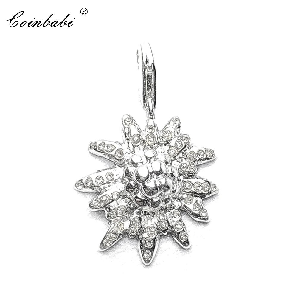 Pendant Edelweiss 925 Sterling Silver For Women Key Chains Promotion Western Initial Snowflake Pendant Charms Holder Components