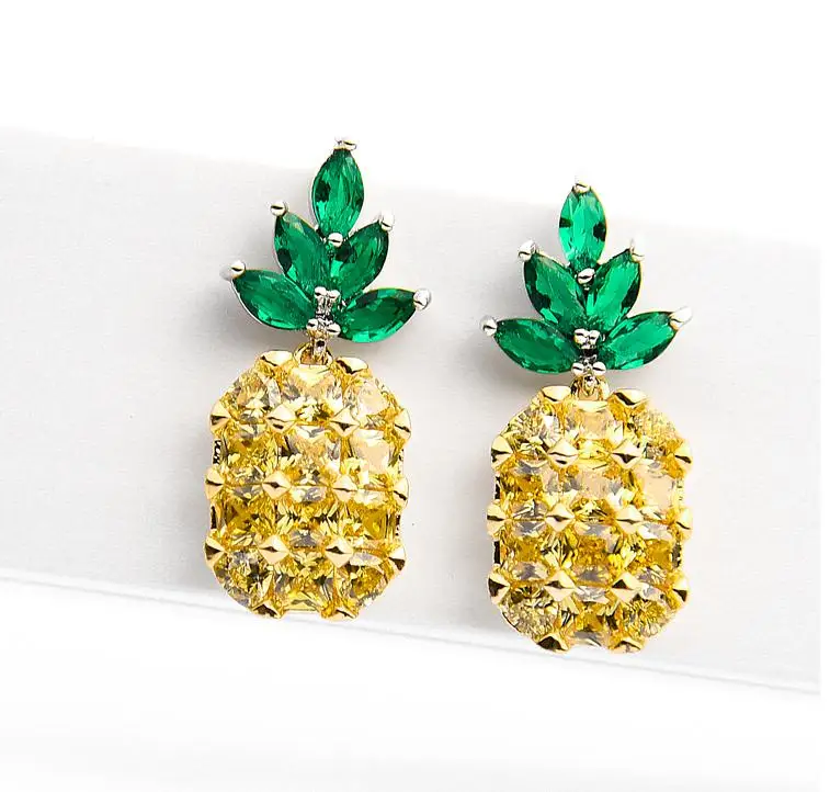 Elegante Ananas Obst Glänzende CZ Zirkon 925 Silber Nadel Weibliche Ohrstecker Großhandel Schmuck Frauen Valentinstag Geschenke – Detail 4