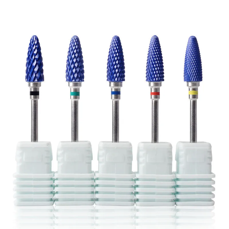 Blue Tungsten Carbide Nail Art Drill Bit Set Nano Coated Metal Bits Manicure Tools Accessories 5 Types