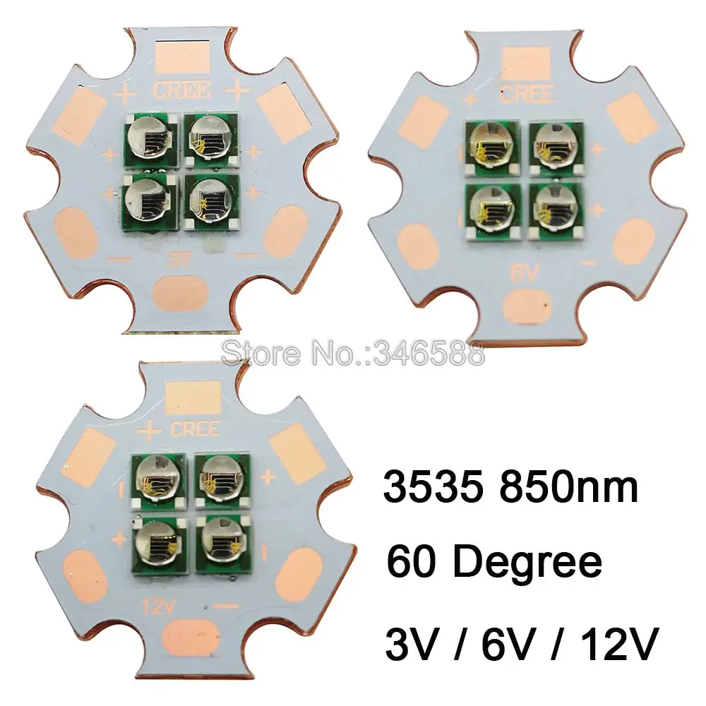 3V / 6V / 12V 3535 4Chips 4-LEDs Infrared IR 850nm 60 Degree High Power LED Emitter with 20mm Copper PCB