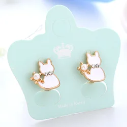 JIOFREE Rhinestone Animals Clip Earrings No Hole Cat Drop Oil Clip Earring Without Piercing Women&Girl Earrings Jewelry