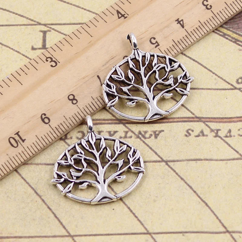 12pcs Charms Life Tree 27x27mm Tibetan Bronze Silver Color Pendants Antique Jewelry Making DIY Handmade Craft For Necklace