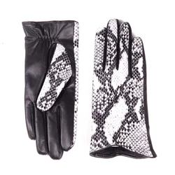 Women's Ladies Genuine Leather snake print leather Winter Warm Fashion Touch screen Short Gloves