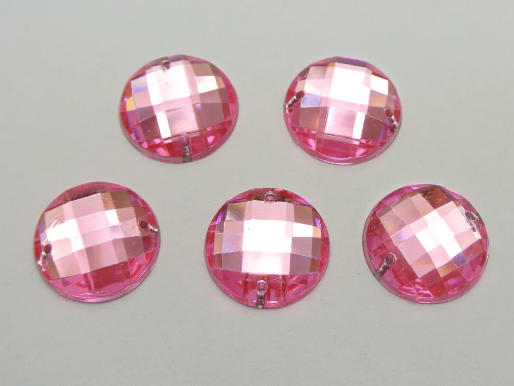 

100 Pink Flatback Acrylic Faceted Round Rhinestone Button 16mm Sew on beads