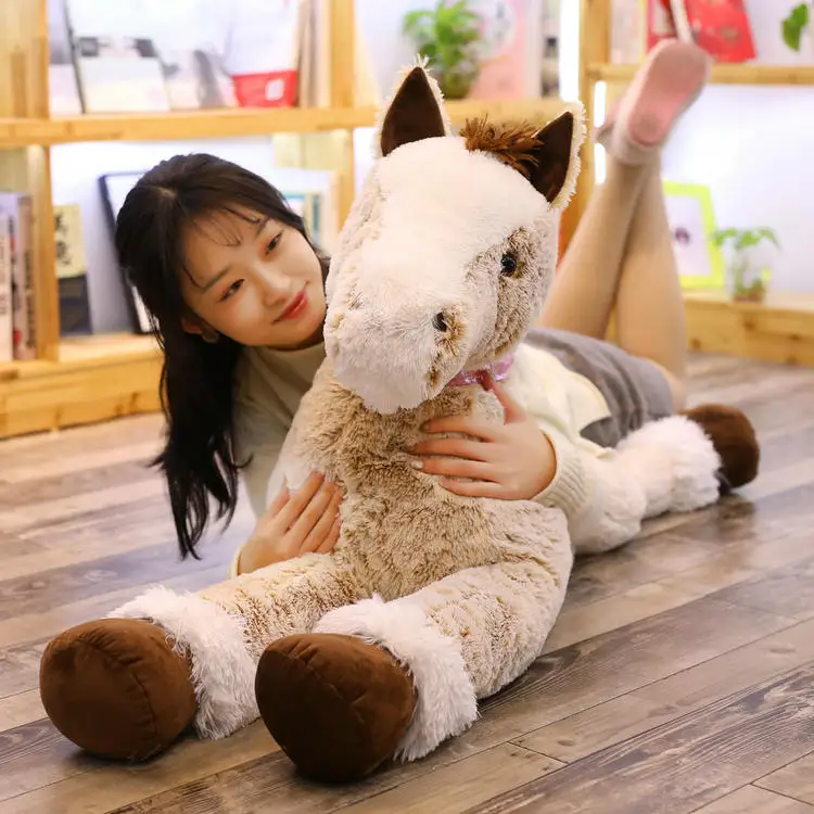 Cheval en peluche pour garçons et filles, 90-120cm, animal en peluche, beurre, cadeau d\'anniversaire, décoration de la maison et de la boutique,